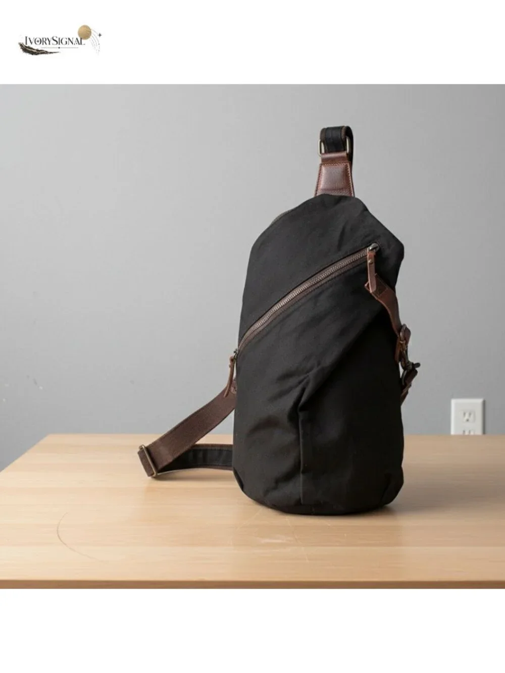 Waxed Canvas Sling Backpack Cow Leather Crossbody Bag Casual Daypack